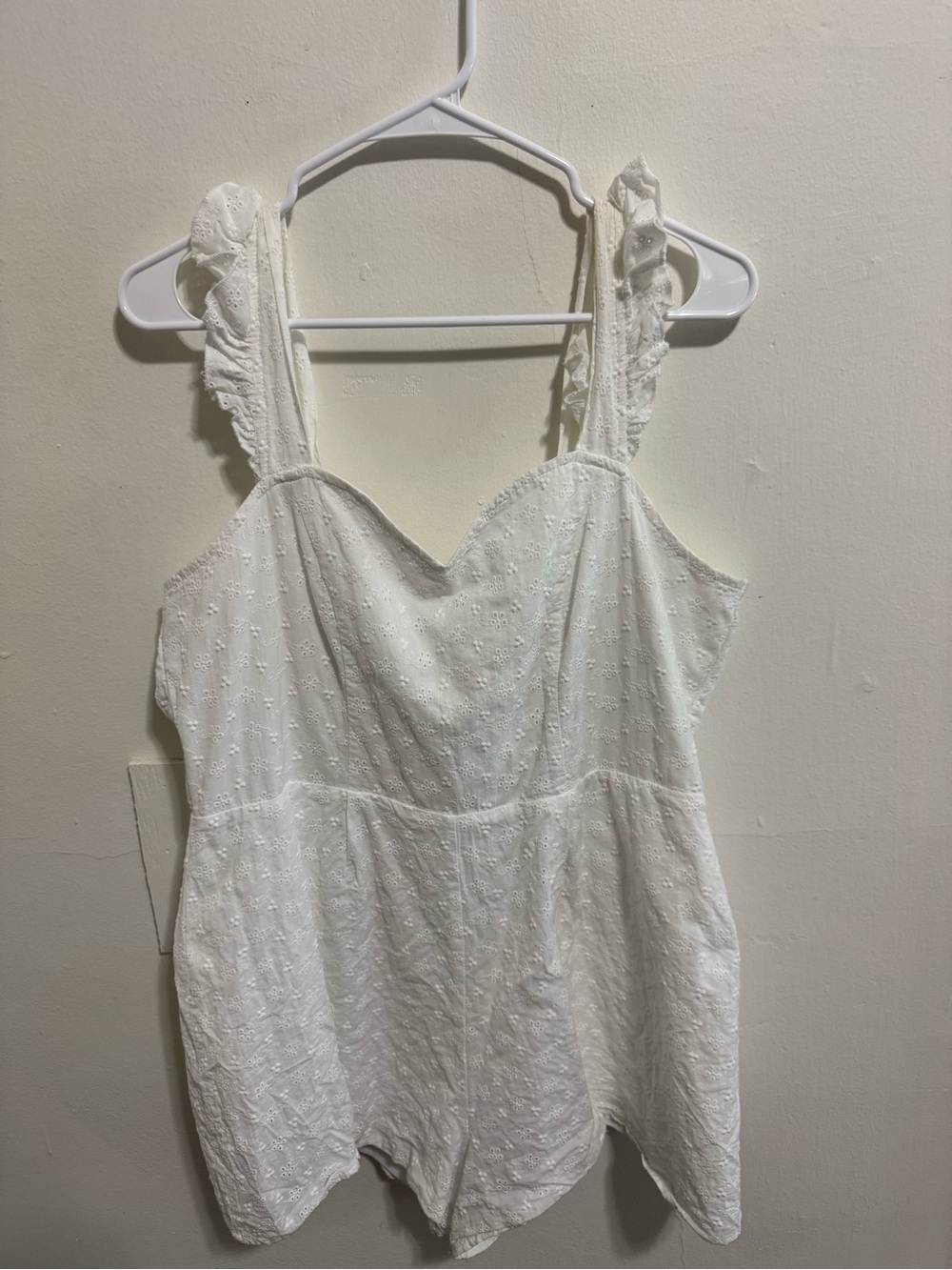 Francesca's Collections White Eyelet Ruffle-Strap Romper